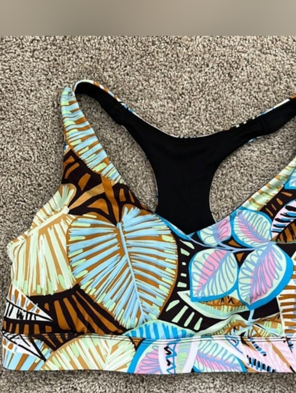 NWT TEK GEAR V Neck Racerback Tropical Print Sports Bra XL